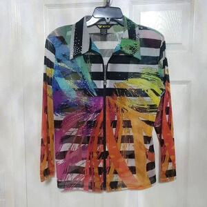 Valentina Colorful Sheer Black and White Strip Embellished Jacket